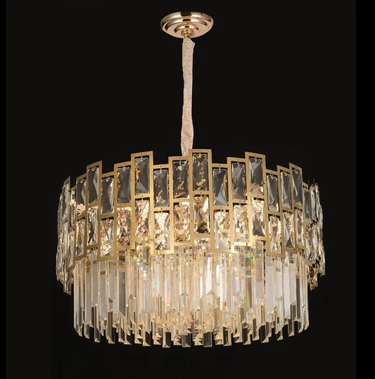 PENDENTE DOURADO INOX+CRISTAL 600*320MM E14*12