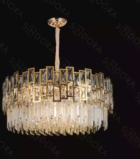 PENDENTE DOURADO INOX+CRISTAL 800*320MM E14*18
