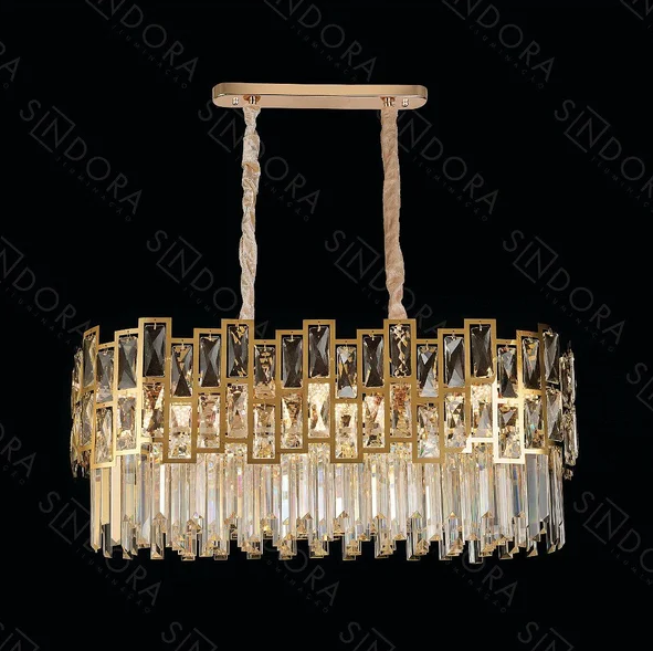 PENDENTE DOURADO E14*10 800*300*320MM INOX+CRISTAL