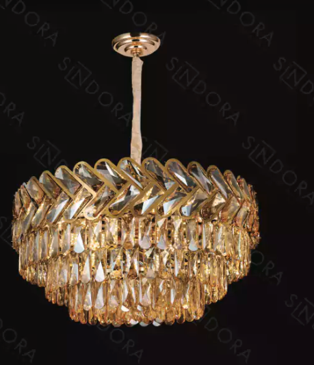 PENDENTE DOURADO INOX+CRISTAL 600MM E14*12