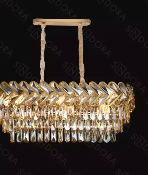 PENDENTE DOURADO E14*10 800*300MM INOX+CRISTAL