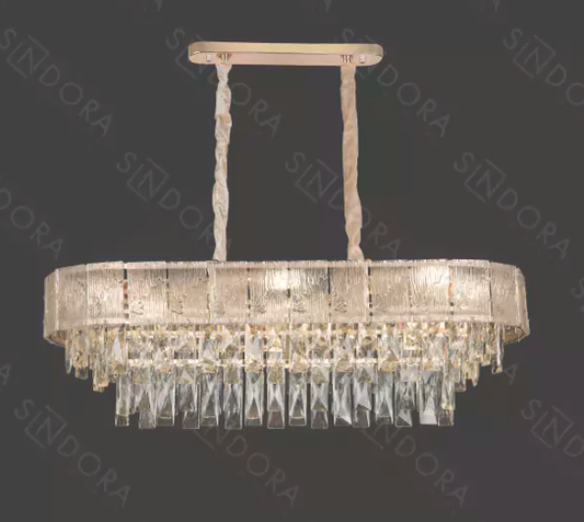 PENDENTE DOURADO E14*10 800*300*250MM METAL+CRISTAL