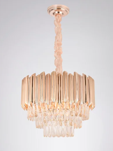 PENDENTE DOURADO METAL+CRISTAL BIVOLT 620*400MM E14*15