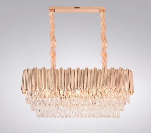PENDENTE METAL+CRISTAL DOURADO 960*330*400MM E14*12