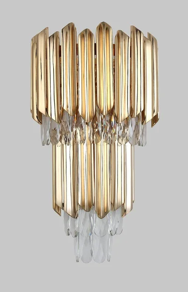 ARANDELA METAL+CRISTAL DOURADO E14X3