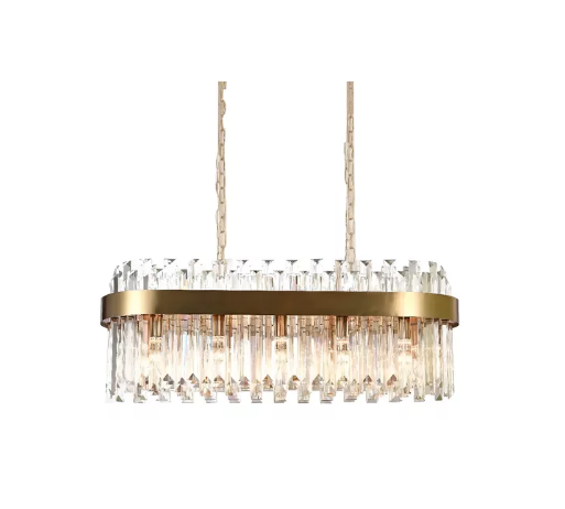 PENDENTE METAL+CRISTAL DOURADO C900*L300MM E14*8