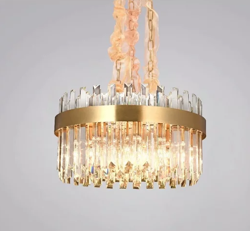 PENDENTE METAL+CRISTAL DOURADO 600*330MM E14*15