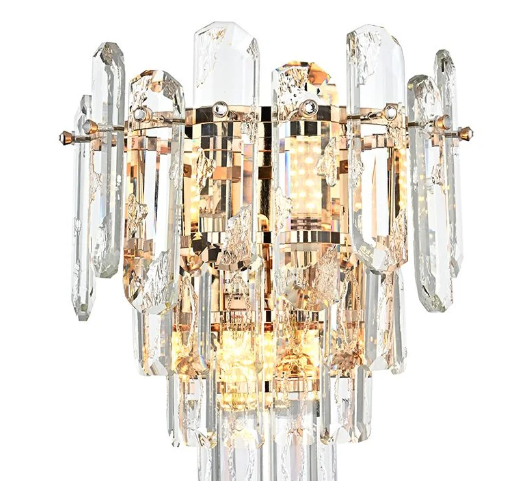 ARANDELA METAL+CRISTAL DOURADO+PERT 240*H280MM E14*3