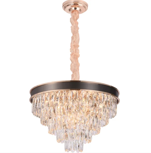 PENDENTE METAL+CRISTAL DOURADO+PERT 600*H400MM E14*14