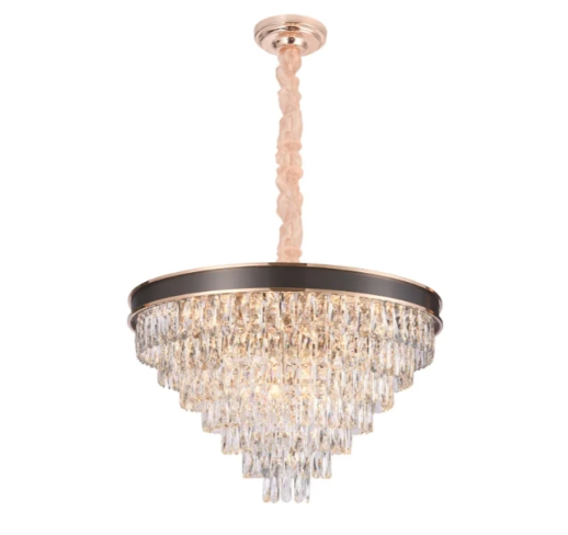 PENDENTE METAL+CRISTAL DOURADO+PERT 800*H520MM E14*18